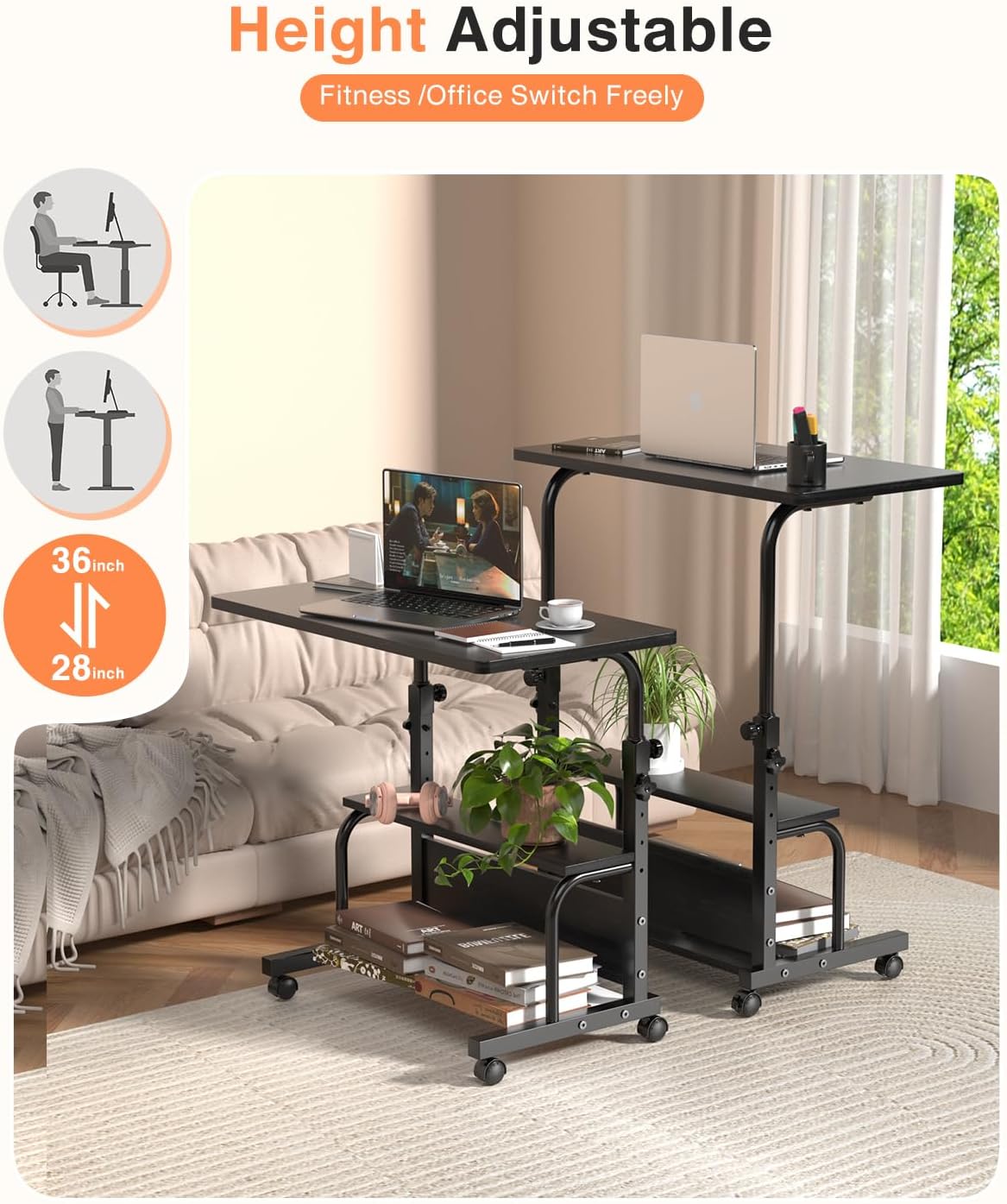 QZMDSM Portable Rolling Desk on Wheels