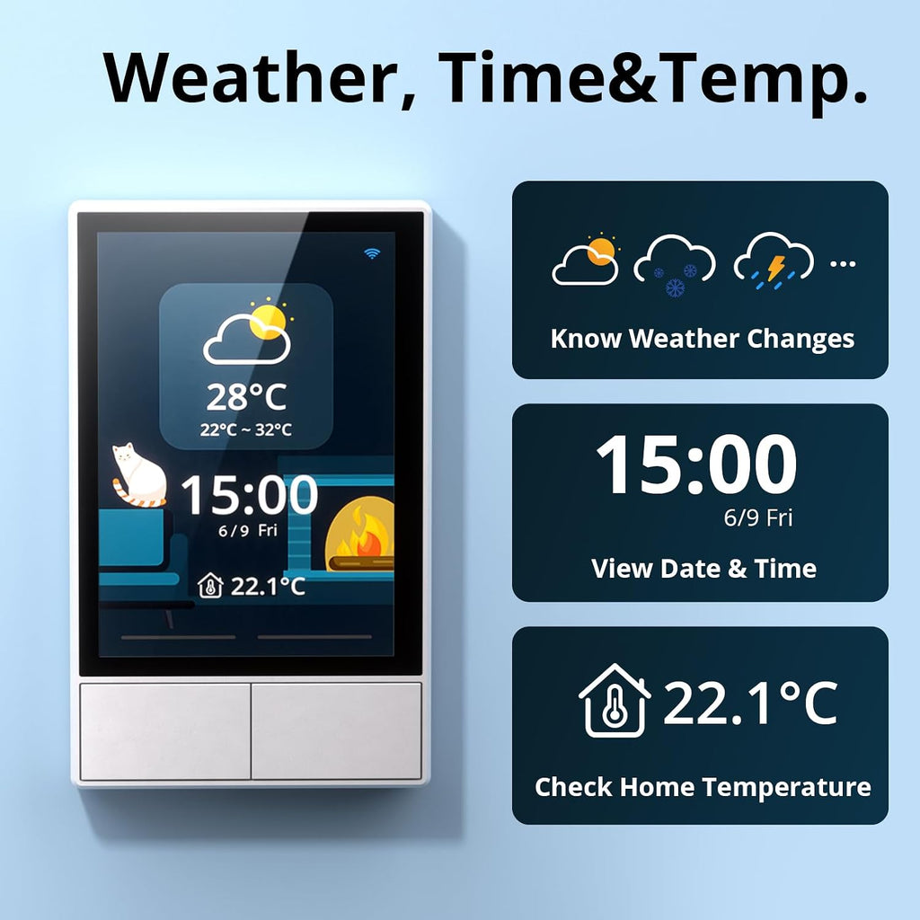 SONOFF Smart Switch, 2-Switch Panel Home Control, WiFi Smart Scene Wall Switch with Touchscreen, Smart Temperature Function, Lights Control, Compatible with Alexa and Google Home (1, White)
