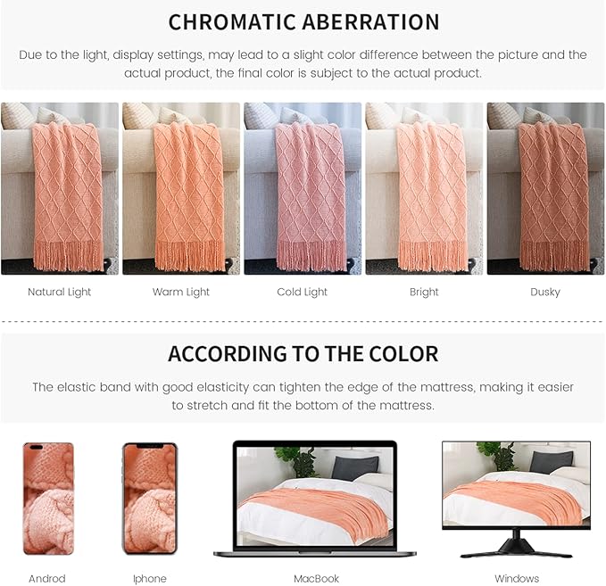 BOURINA Orange Throw Blanket 50x60 Inches Throw Textured Solid Soft Sofa Couch - Image 7