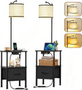 Floor Lamp with Table Set of 2, Charging Station, Black, 15" W