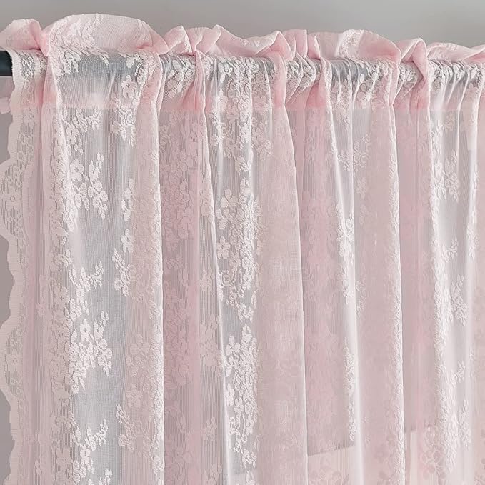YJ YANJUN Vintage Lace Curtains 96 Inches Long 2 Panels Set Elegant Chic Floral - Image 3