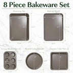 Goodful All-In-One Nonstick Bakeware Set, Stackable and Space Saving Design includes Round and Square Pans, Muffin Pans, Cookie Sheet and Roaster, Dishwasher Safe, 8-Piece, Linen