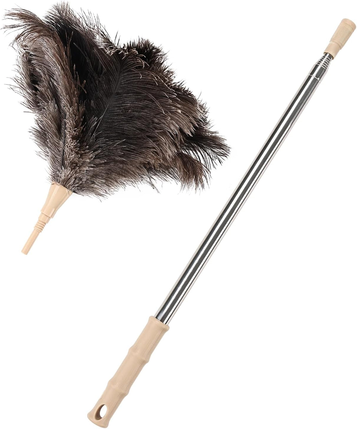 Ostrich Feather Duster 12 Inch Handheld Duster Supplies, Wooden Handle Feather Duster for Cleaning Keyboard Home Car Office (Champagne 5Pcs)