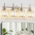 EJIAXIN Crystal Bathroom Vanity Lights, 4 Light Bath Mirror Light Brushed Nickel Round Crystal Wall Mount Light Fixture Over Mirror Morden for Living Room