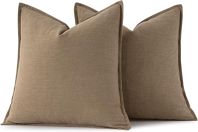 MIULEE Decorative Linen Euro Sham Pillow Covers 28x28 Inch Khaki Boho Farmhouse - Image 6