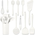 HaWare 11 PCS Silicone Cooking Utensils Set, Heat Resistant Kitchen Utensils with Holder, Food-grade Spatula Sets for Nonstick Cookware, Kitchen Tools Gadgets Include Fish Turner, Spoon (White)