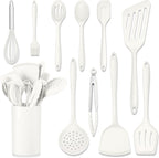 HaWare 11 PCS Silicone Cooking Utensils Set, Heat Resistant Kitchen Utensils with Holder, Food-grade Spatula Sets for Nonstick Cookware, Kitchen Tools Gadgets Include Fish Turner, Spoon (White)