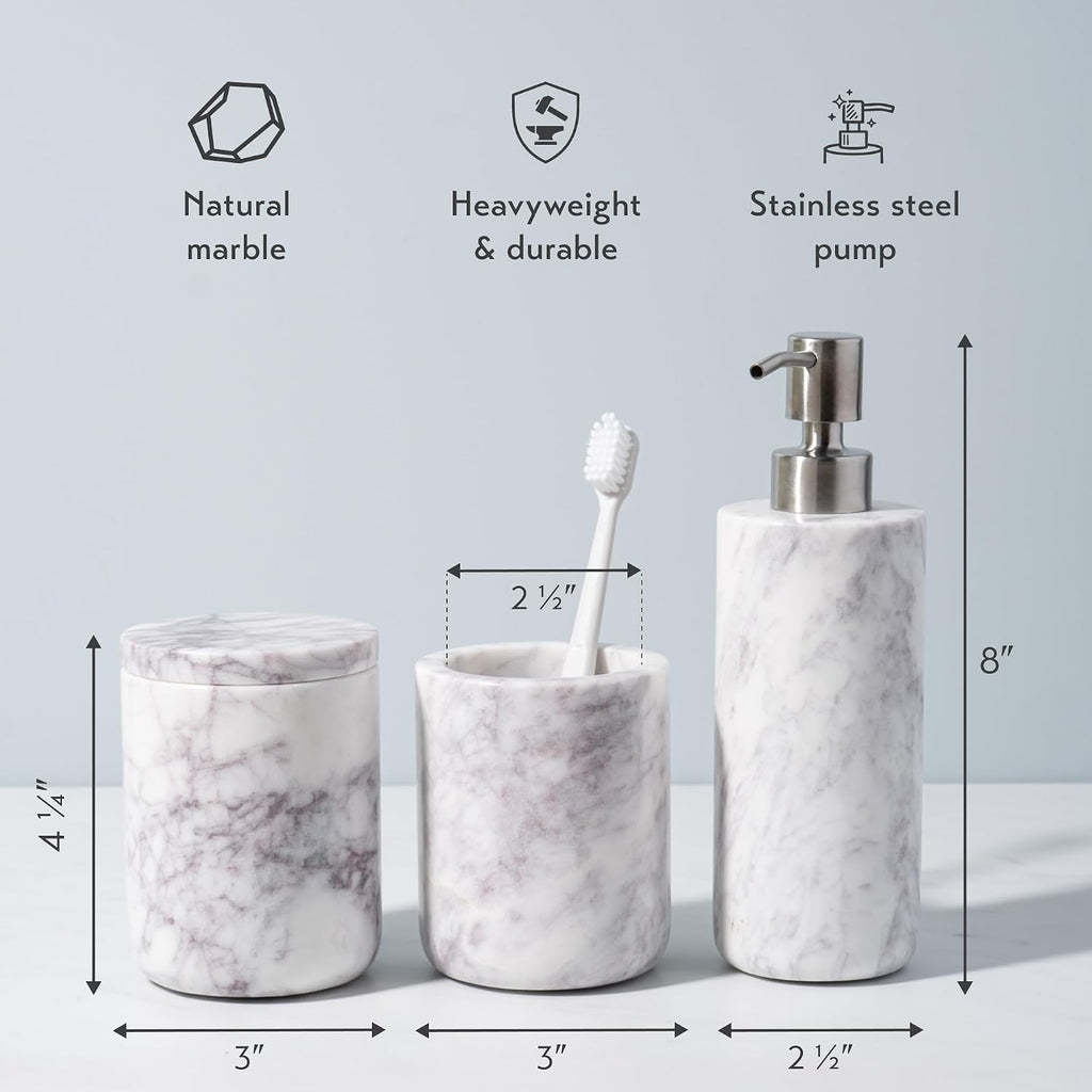 Cork & Mill Marble Bathroom Accessories Set, White Vanity Decor