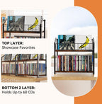 CD Storage Rack, 2 Tier CD holder & Display, 120 Capacity- Brown 2 Pack