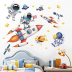 Astronaut Wall Decals - Outer Space Planets Rocket Boys Wall Stickers - Baby Nursery Kids Room Daycare Playroom Wall Decor
