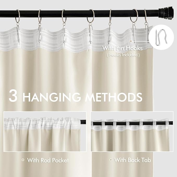 MIULEE Beige White Back Tab Blackout Curtains 84 Inch Length 2 Panels Set - Image 3