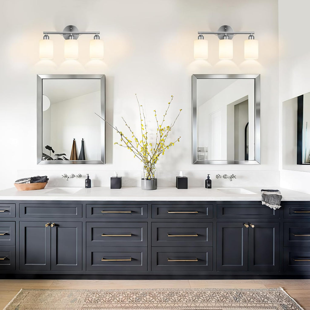 3-Light Bathroom Vanity Light Fixtures, Silver Finish, 17.3''