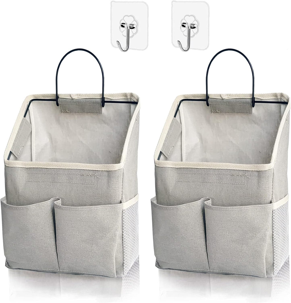 2 Pack Wall Hanging Storage Bag,Wall Hanging Organizer with Pockets, Hanging storage basket for Dormitory Bathroom Bedroom (Grey-upgraded)