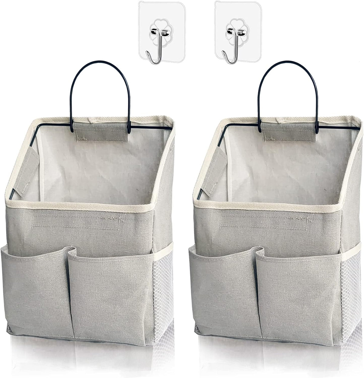 2 Pack Wall Hanging Storage Bag,Wall Hanging Organizer with Pockets, Hanging storage basket for Dormitory Bathroom Bedroom (Grey-upgraded)