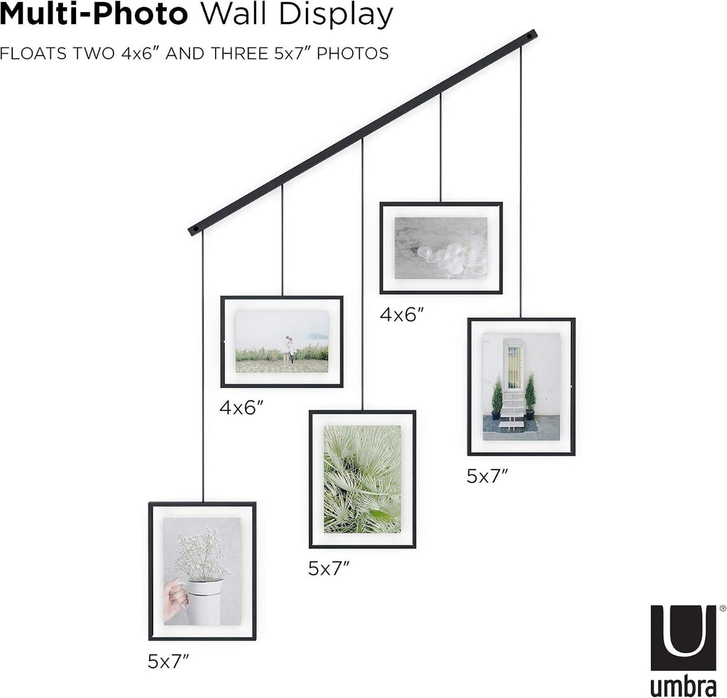 Umbra Exhibit Picture Frame Set, Adjustable Wall Mount, Set of 5, Black