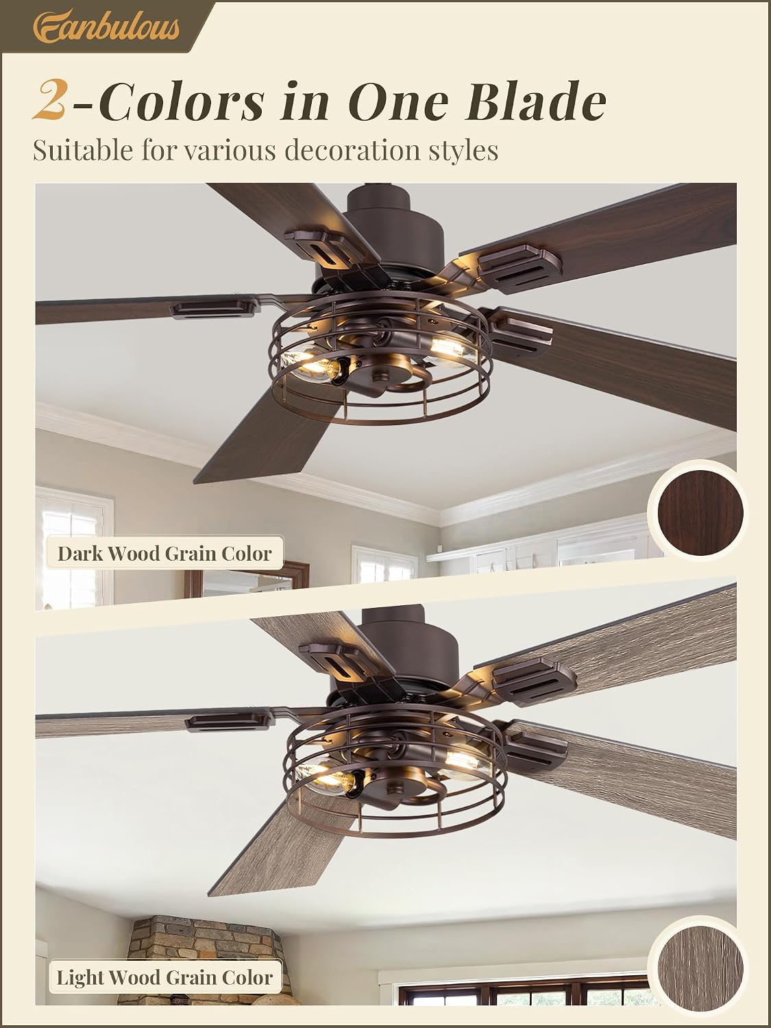 Fanbulous 42 Inch Farmhouse Rustic Ceiling Fan with Light & Remote