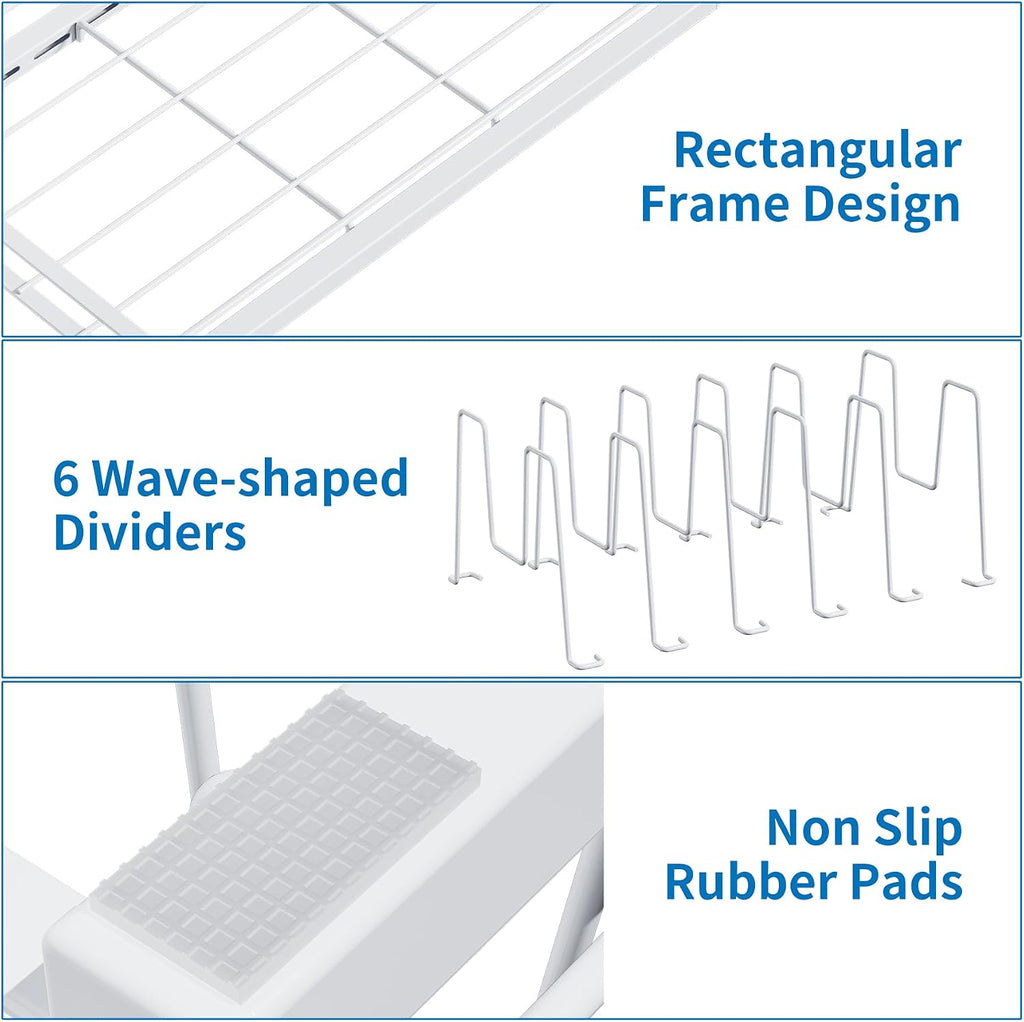 Food Container Lid Organizer Rack with Adjustable 6 Dividers, White