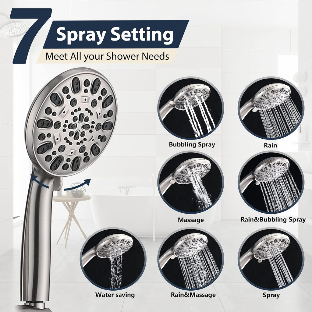 Rainfall 8 Inch Round Shower Head with High Pressure Handheld Spray Combo, Drill-Free Slide Bar with Adjustable Shower Extension Arm, 3-Way Diverter for Easy Reach, 5Ft Hose- Brushed Nickel