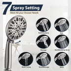 Rainfall 8 Inch Round Shower Head with High Pressure Handheld Spray Combo, Drill-Free Slide Bar with Adjustable Shower Extension Arm, 3-Way Diverter for Easy Reach, 5Ft Hose- Brushed Nickel