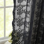 YJ YANJUN Vintage Lace Curtains 63 Inch Length-Victorian Floral Pattern Black - Image 4