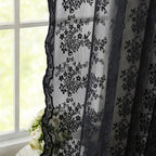 YJ YANJUN Vintage Lace Curtains 84 Inches Long-Victorian Floral Pattern Black - Image 5