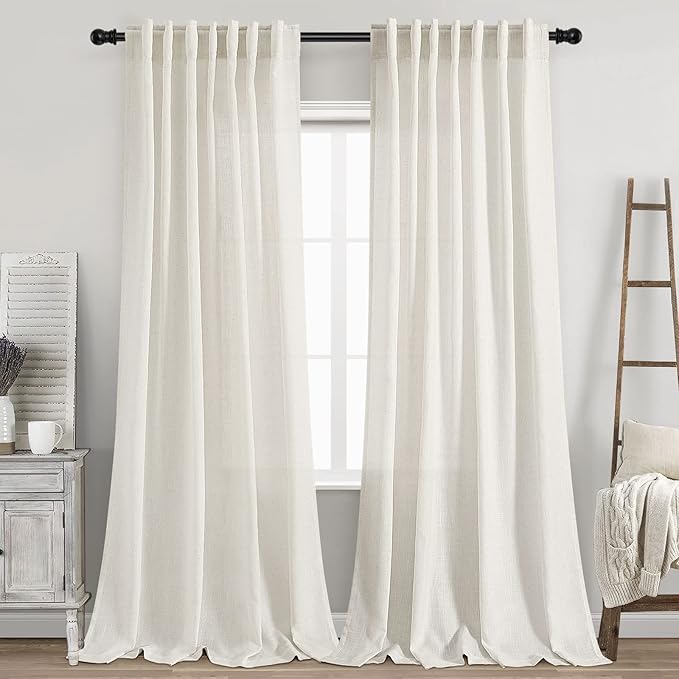 Nanspring Cream Linen Curtains 93 Inches Long 2 Panels Back Tab Rod Pocket by Nanspring