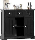 ChooChoo 35.4" Coffee Bar Cabinet with 3 Drawers and 2 Doors, Black