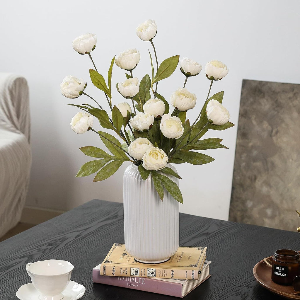 VIERENA 6 Pcs 27" Faux Silk Peony Artificial Flowers Stems for Vase (Cream)