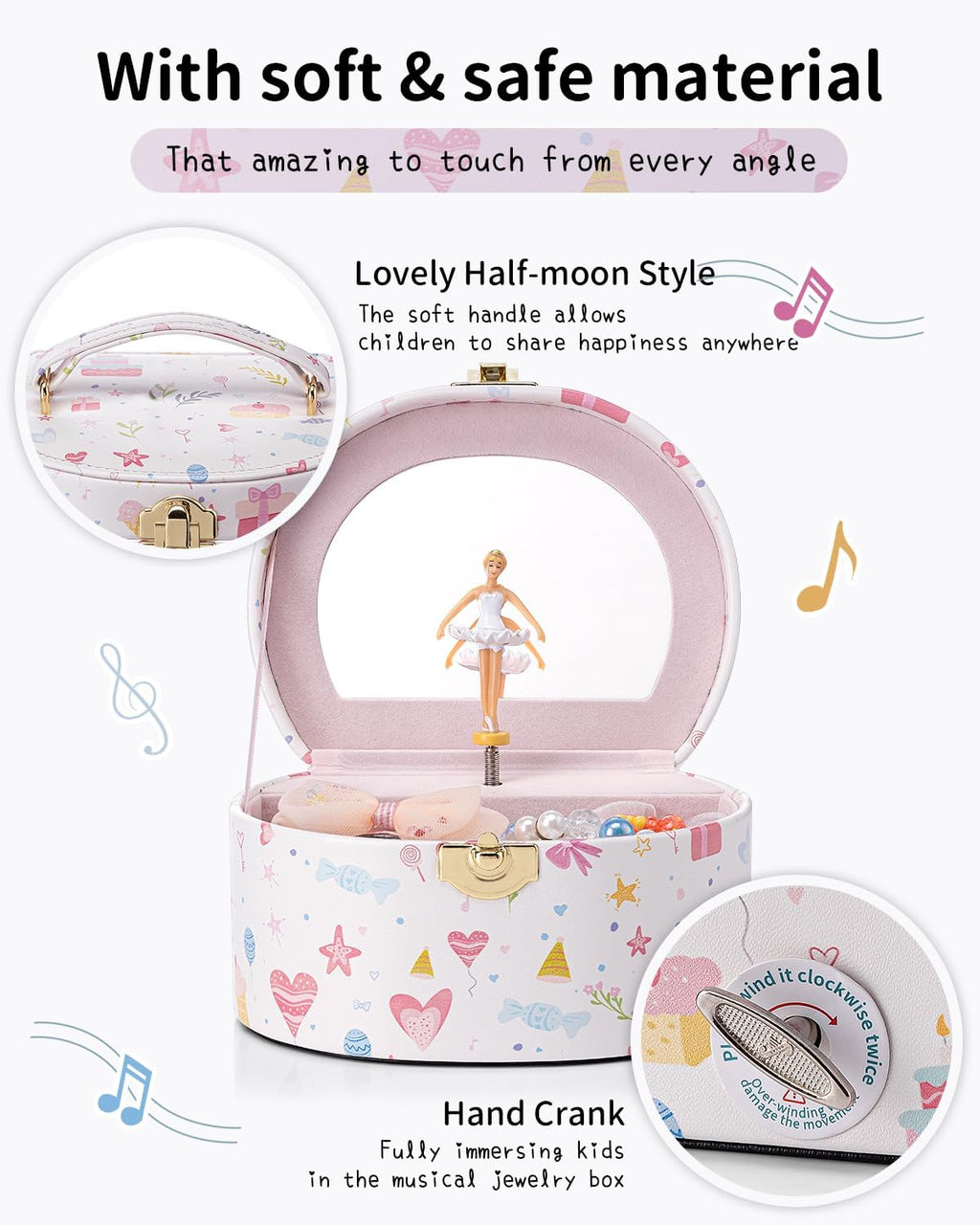 VLANDO Musical Jewelry Box for Girls, Arc Design with Spinning Ballerina