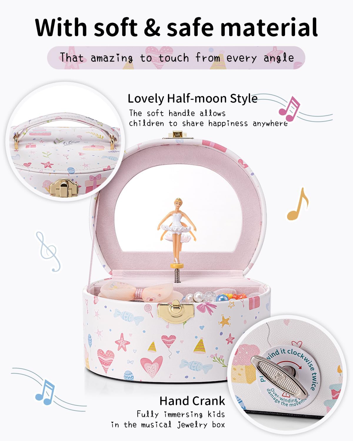 VLANDO Musical Jewelry Box for Girls, Arc Design with Spinning Ballerina