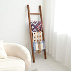 FUIN Blanket Ladder, 57in Rustic Solid Wood Decorative Ladder, Dark Brown