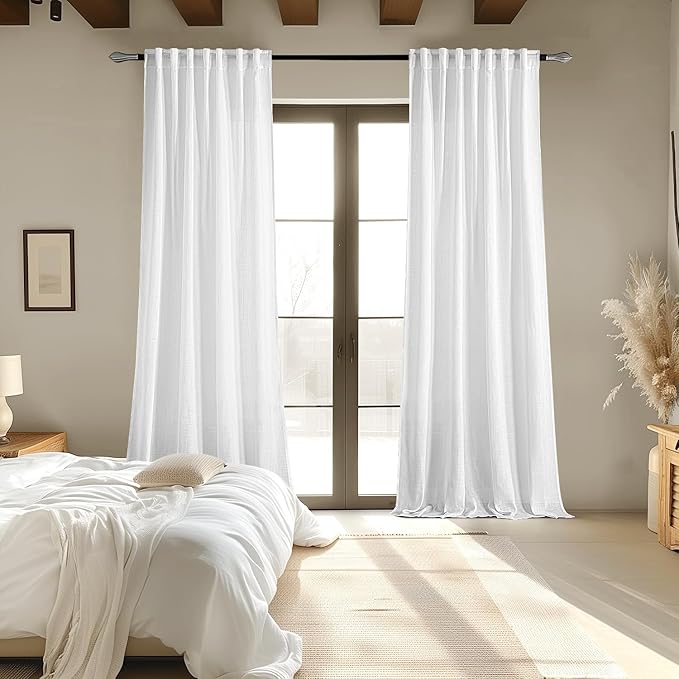 MIULEE White Linen Curtains 94 Inch Long 2 Panels - Image 6