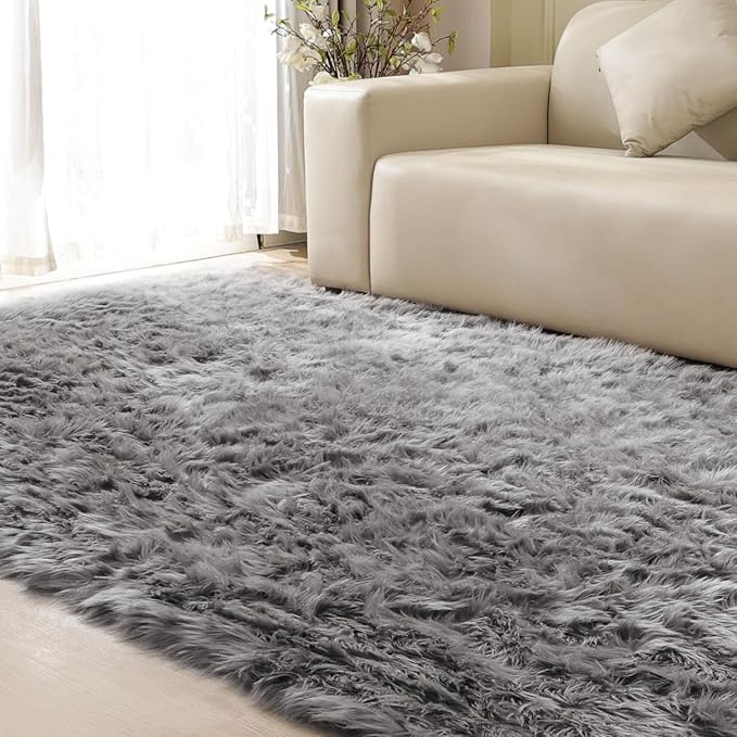 ORINOVA Gray Furry 5x7 Area Rugs - Image 5