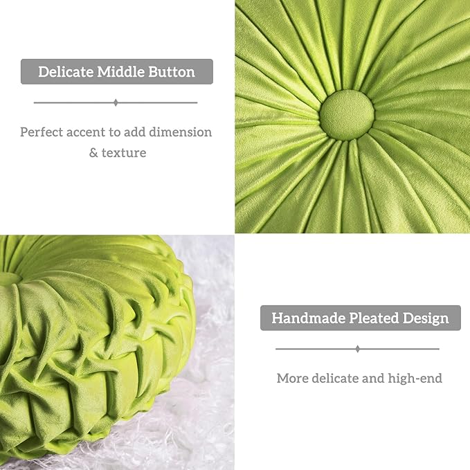 HIG Set of 2 Decorative Round Pleated Throw Pillows, Classy Accent Pumpkin - Image 3