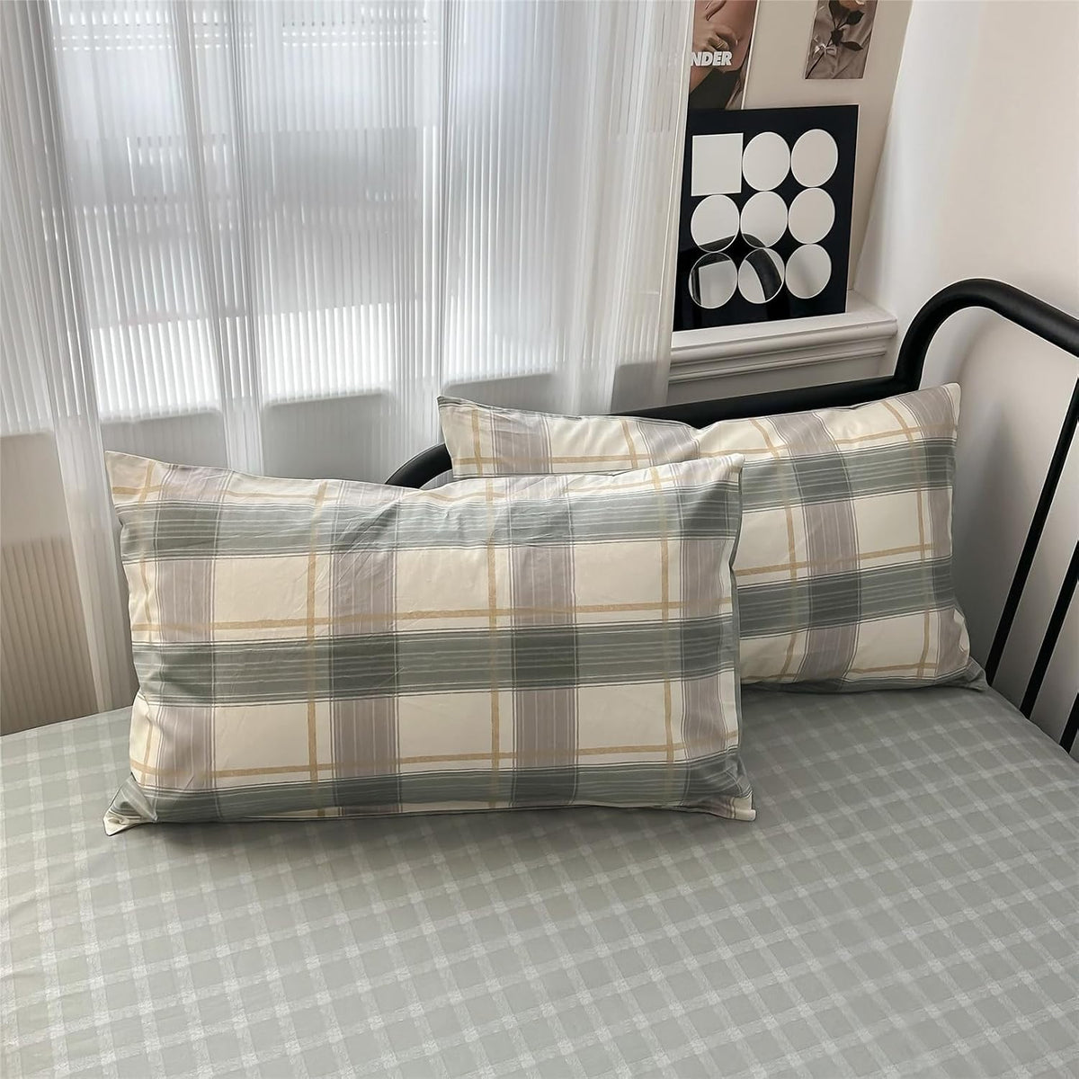 mixinni Full Comforter Set Green Geometric Checkered Plaid Bedding Comforter Set Men Boys Modern Style All Season Soft Fluffy Lightweight Bedding Set-Full Size