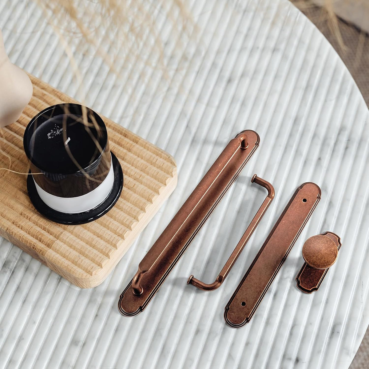 Goo-Ki 2 Pack Antique Copper Cabinet Pulls with Backplate Spacer, 7-1/2" Hole Center Zinc Alloy Kitchen Drawer Pull Handles Hardware for Furniture