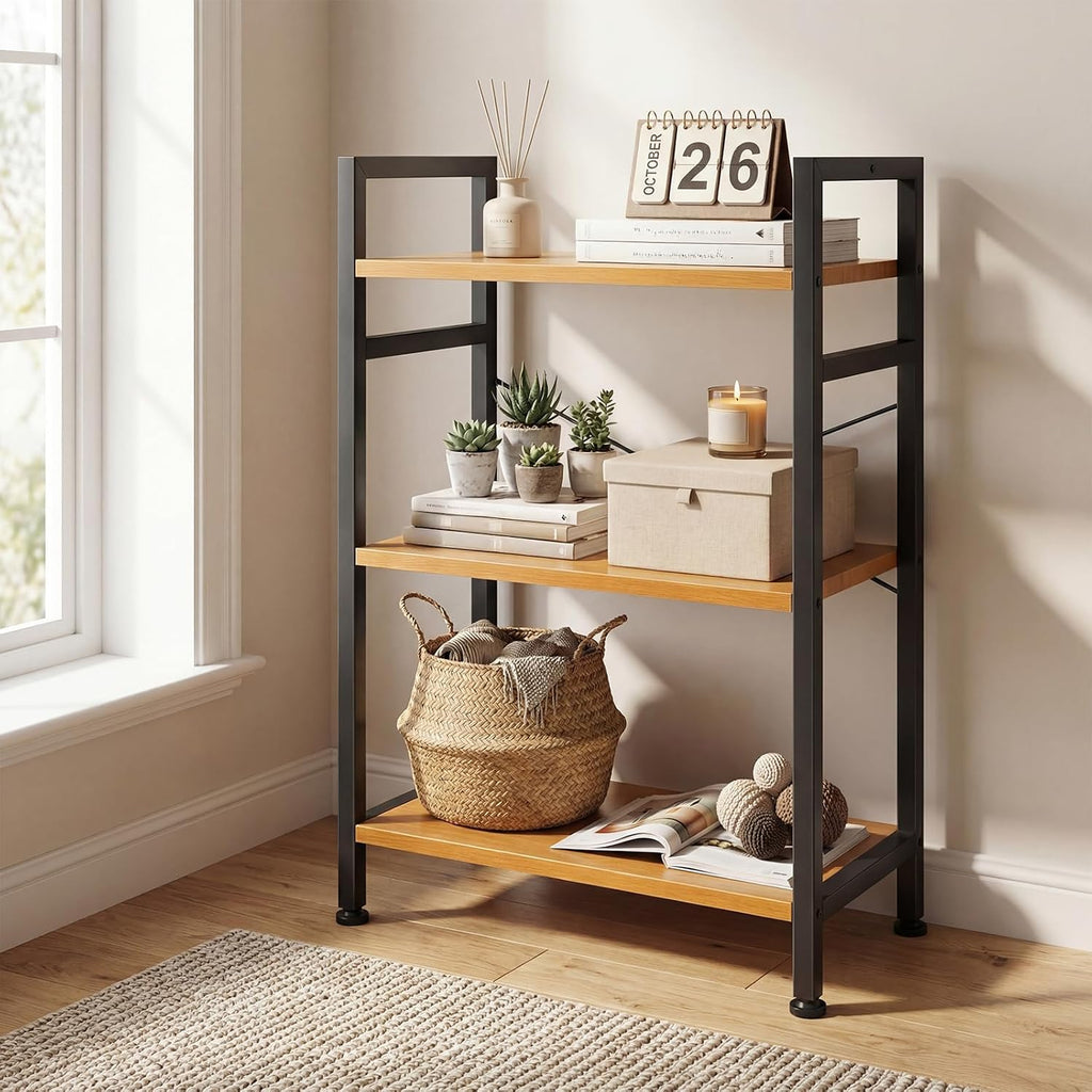 DUMOS 3 Tier Bookshelf, Home Office Bookcase Shelf Storage Organizer