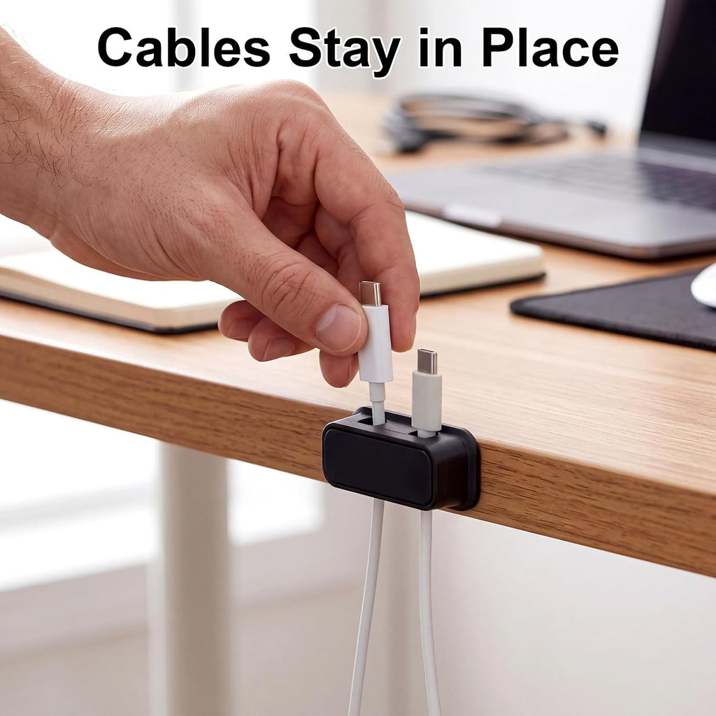 Tellegloww 50 Pack Magnetic Cable Clips, Double Hole Cord Holders, Black