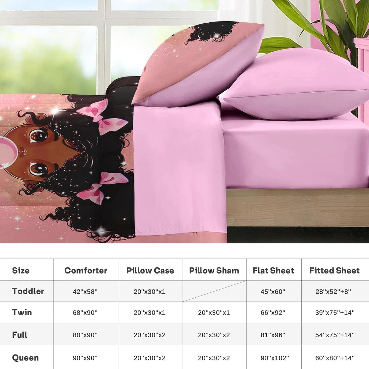 Nesker Twin Comforter Set for Girls, 5 Pieces Princess Bedding for Kids
