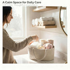 Diaper Caddy Organizer, Large Cotton Rope Nursery Baby Basket, Changing Table Organizer for Baby Diaper Storage, Portable Car Organizer Removable Divider (Oatmeal, Extra Large)