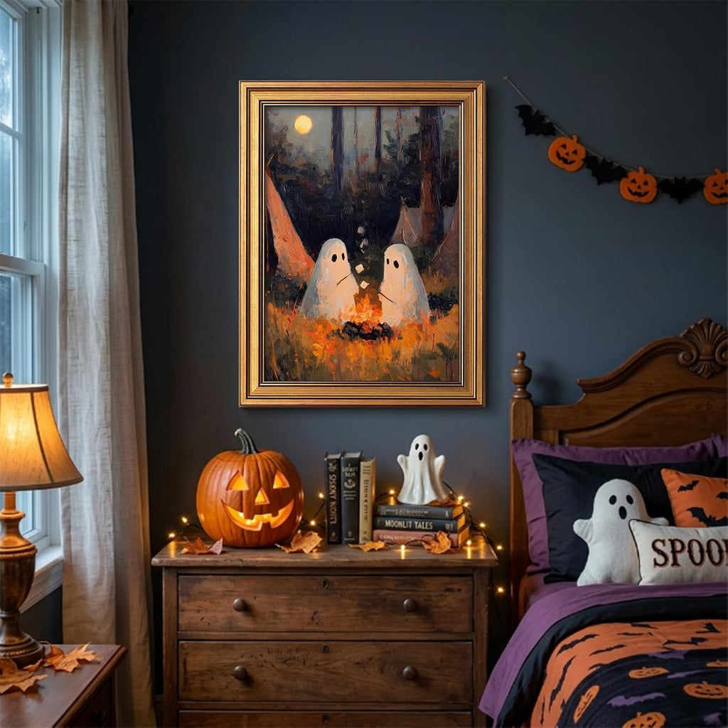 Vintage Gold Framed Halloween Wall Art, Cute Ghosts Pictures Wall Decor