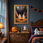 Vintage Gold Framed Halloween Wall Art, Cute Ghosts Pictures Wall Decor