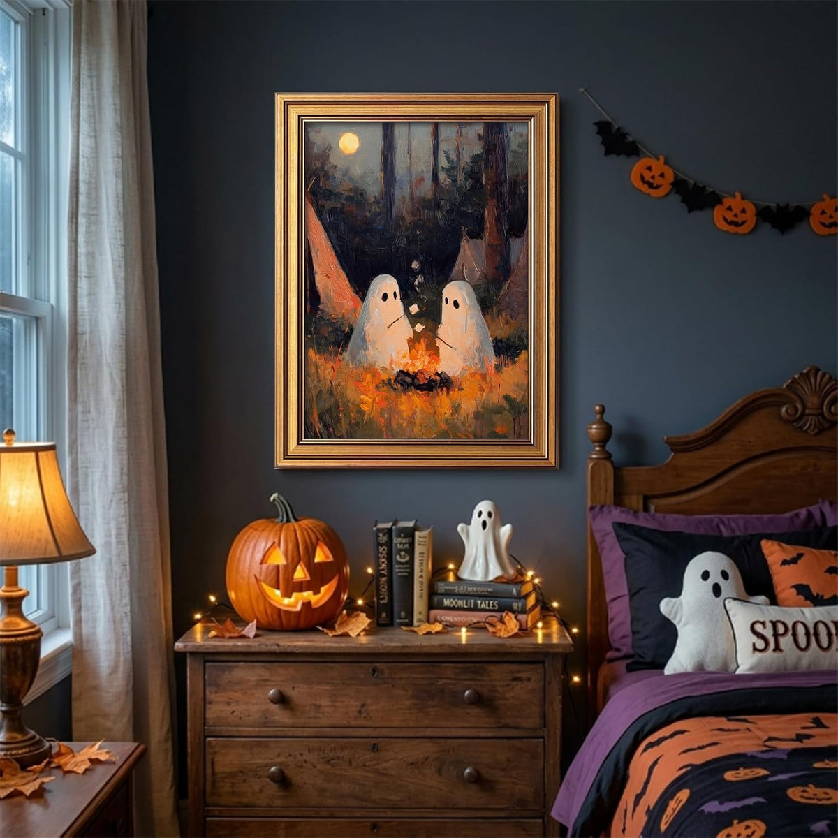 Vintage Gold Framed Halloween Wall Art, Cute Ghosts Pictures Wall Decor