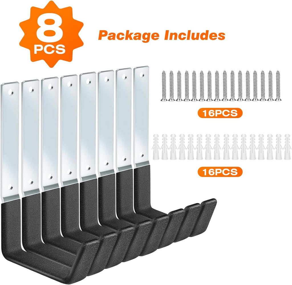 TVKB Garage Hooks Heavy Duty Bike Hooks for Garage Set of 8 Tool Organizers and Storage Wall Mount Storage Tool Holder Hanger for Ladder Garden Hose Shed Shop
