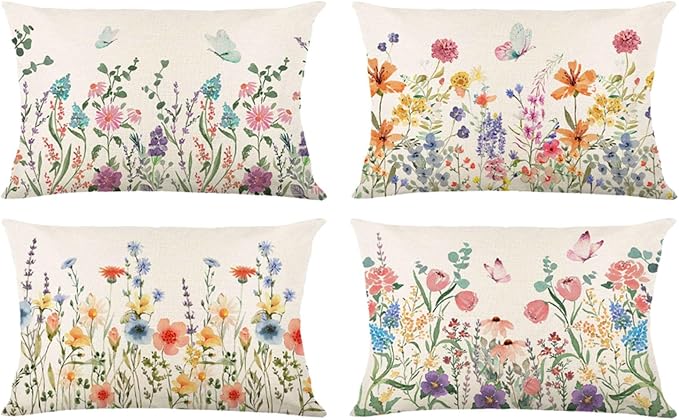 ONFAON Spring Summer Pillow Covers 20x12 Set of 4, Seasonal Holiday Farmhouse by ONFAON
