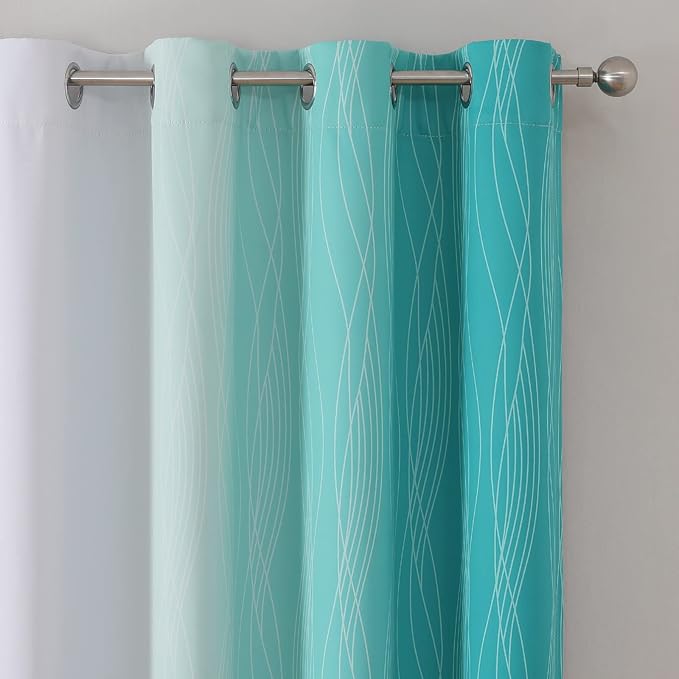 Estelar Textiler Teal and Greyish White Blackout Curtains 45 Inch Length - Image 4