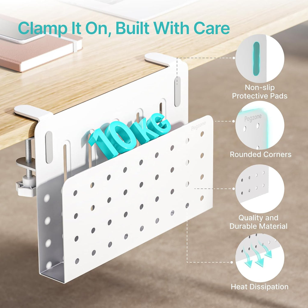 Desk Side Storage Organizer, Fits Flat Edge 0.4" to 2.2", White