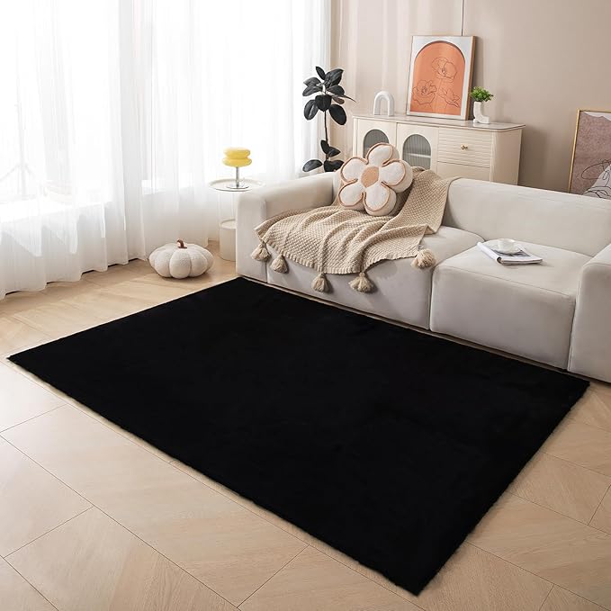 ThreadGlobe Fluffy Faux Rabbit Fur Rug 6'x9', Cloud-Soft Rugs by Unknown