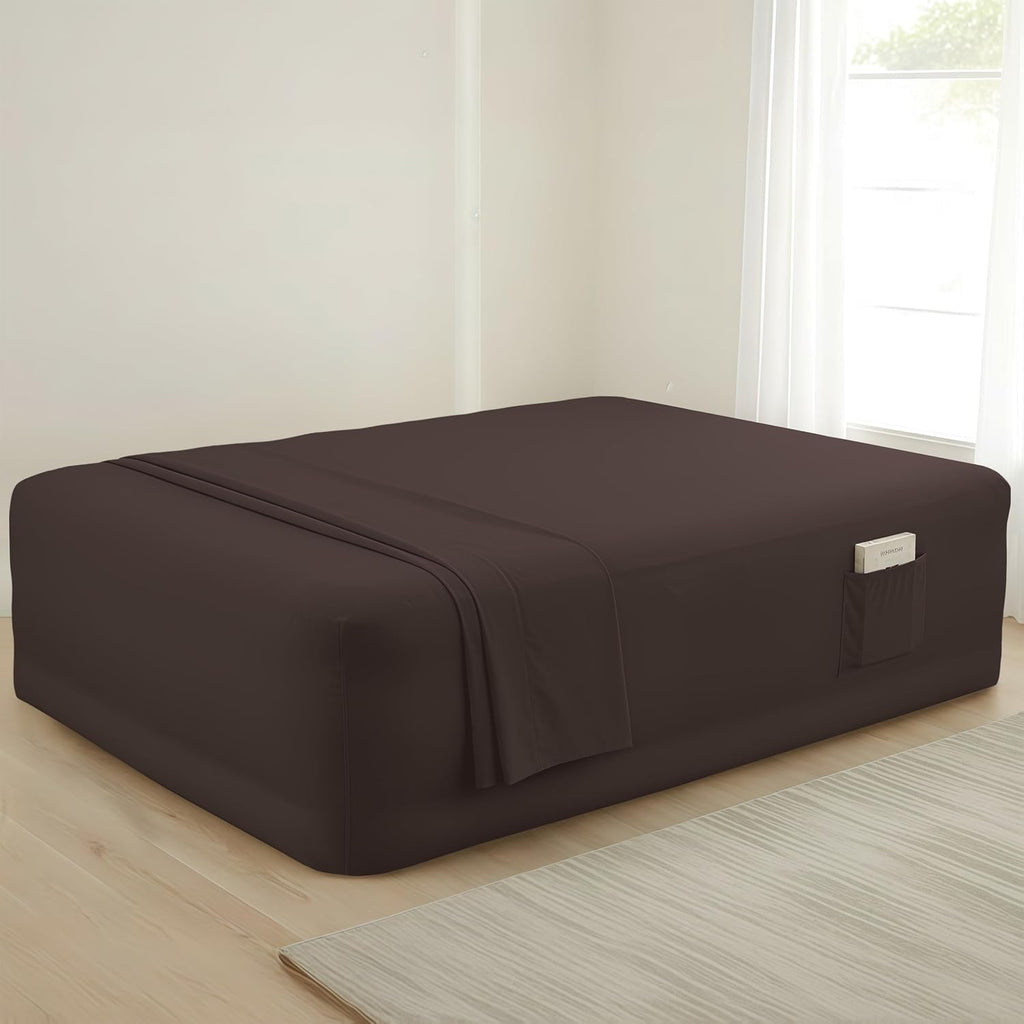 Mocassi Luxury King Air Mattress Fitted Sheet with Smart Pockets, King Size Air Bed Sheets, 16-24 Inch Extra Deep Pocket, Hotel Quality, Soft, Brown