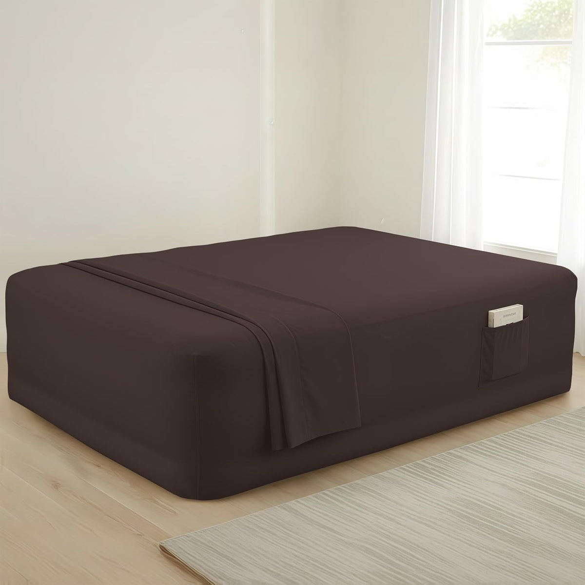 Mocassi Luxury King Air Mattress Fitted Sheet with Smart Pockets, King Size Air Bed Sheets, 16-24 Inch Extra Deep Pocket, Hotel Quality, Soft, Brown